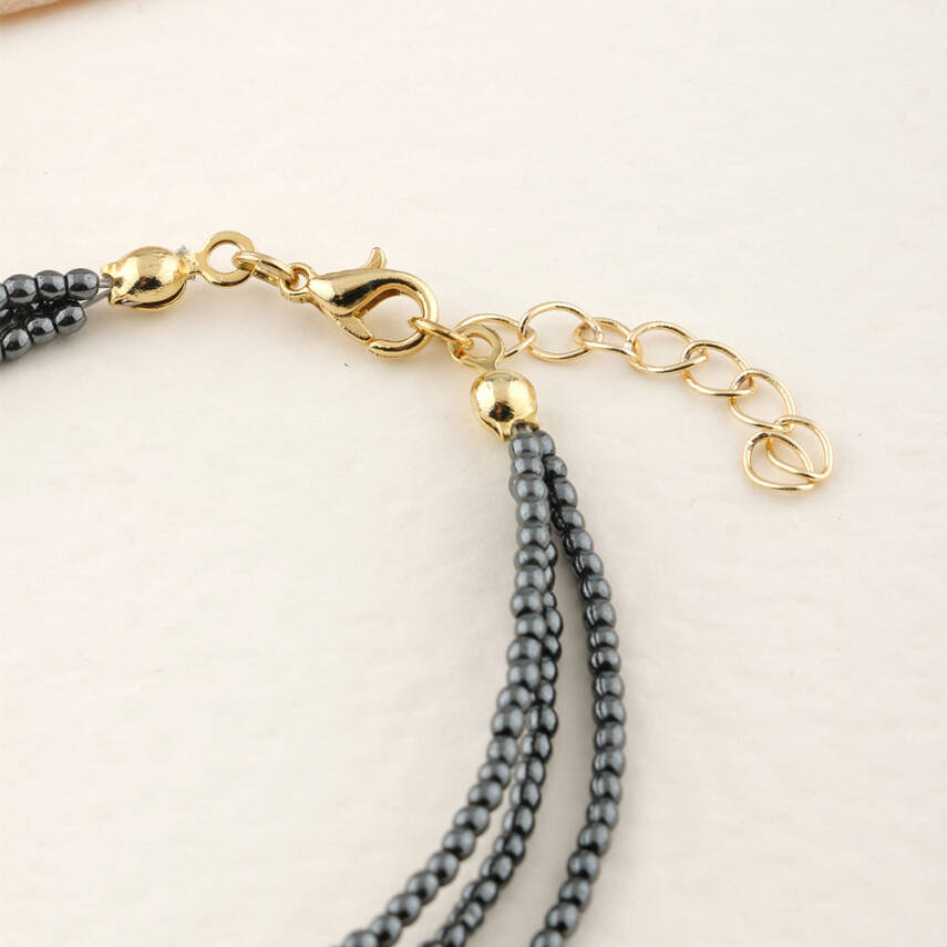 İnci-Hematit Doğal Taş Altın Kaplama Kapama Bileklik - 4