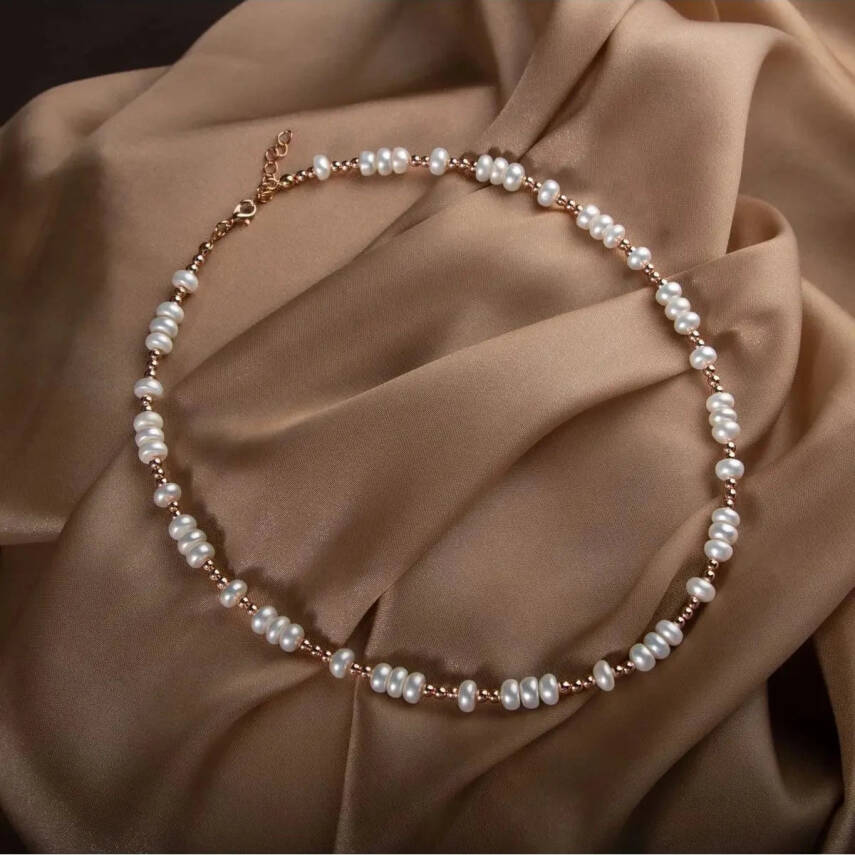 İnci-Hematit Doğal Taş Gümüş Kolye - 1