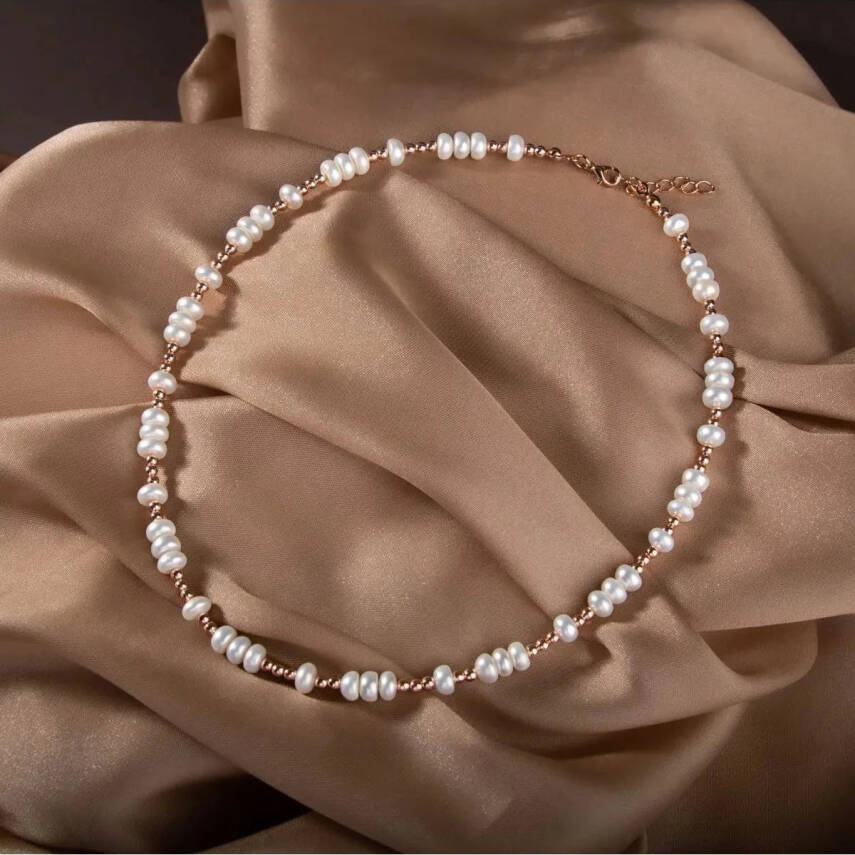 İnci-Hematit Doğal Taş Gümüş Kolye - 3