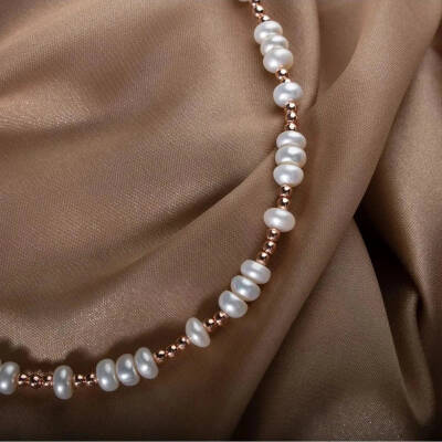 İnci-Hematit Doğal Taş Gümüş Kolye - 4