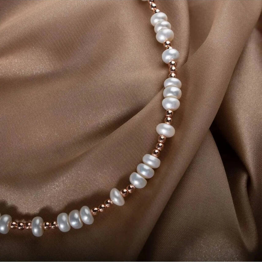 İnci-Hematit Doğal Taş Gümüş Kolye - 4