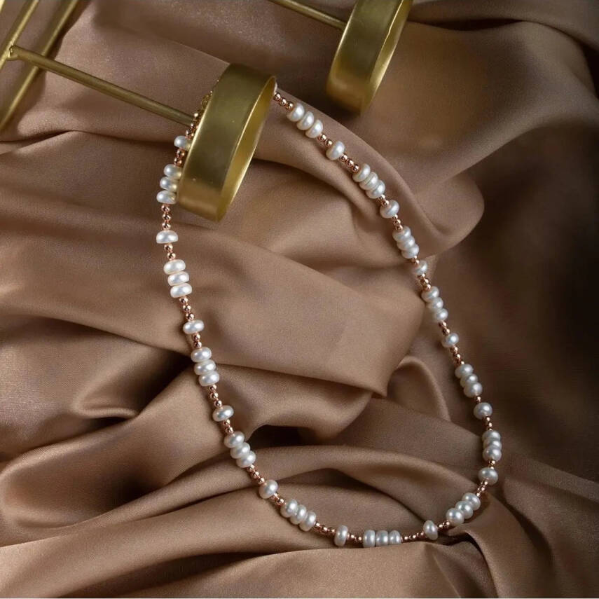 İnci-Hematit Doğal Taş Gümüş Kolye - 5