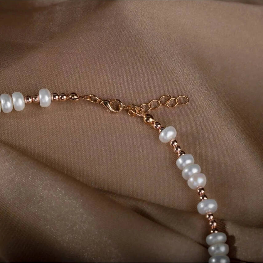 İnci-Hematit Doğal Taş Gümüş Kolye - 7