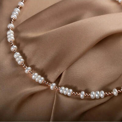 İnci-Hematit Doğal Taş Gümüş Kolye - 8