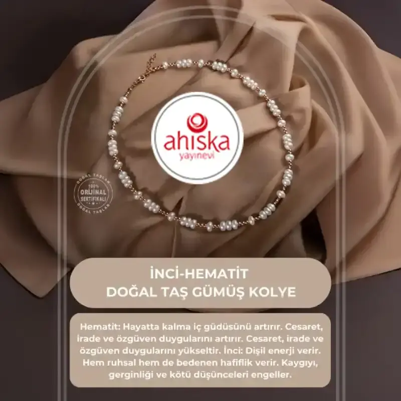 İnci-Hematit Doğal Taş Gümüş Kolye - 2