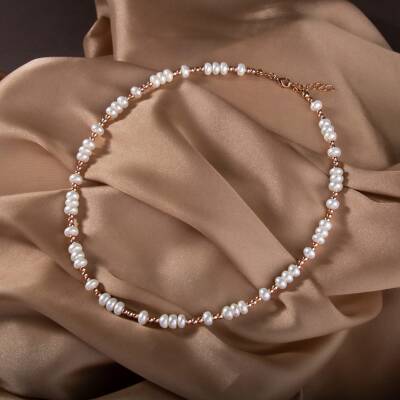 İnci-Hematit Doğal Taş Gümüş Kolye - 3