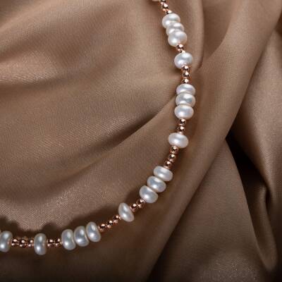 İnci-Hematit Doğal Taş Gümüş Kolye - 4