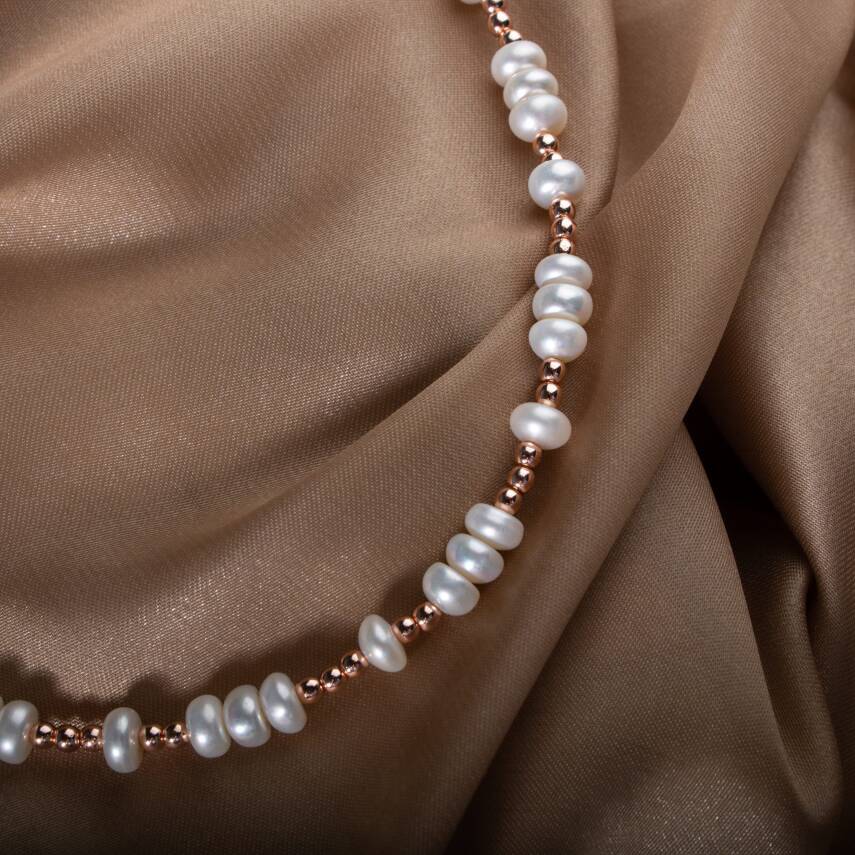 İnci-Hematit Doğal Taş Gümüş Kolye - 4