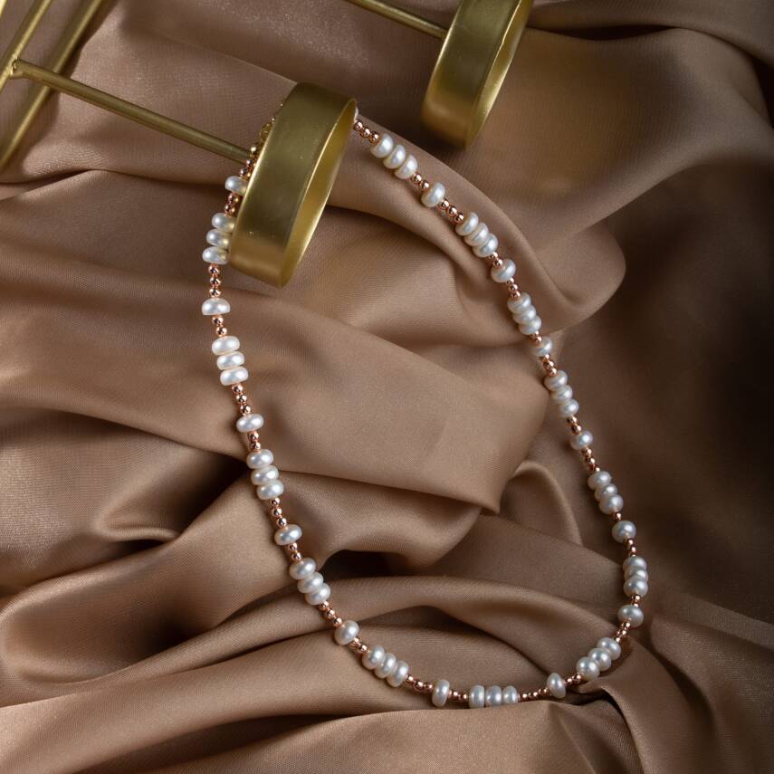 İnci-Hematit Doğal Taş Gümüş Kolye - 5