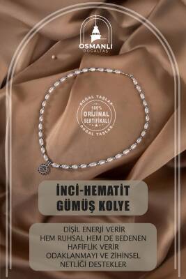 İnci-Hematit Doğal Taş Gümüş Kolye - 6