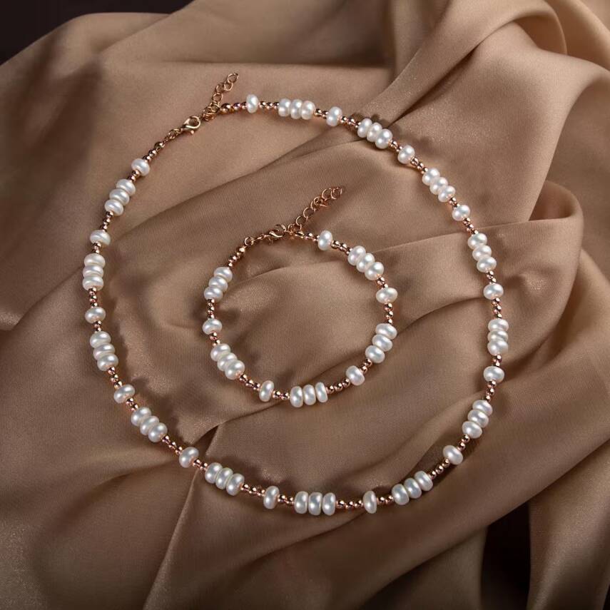 İnci-Hematit Doğal Taş Gümüş Takı Seti - 1