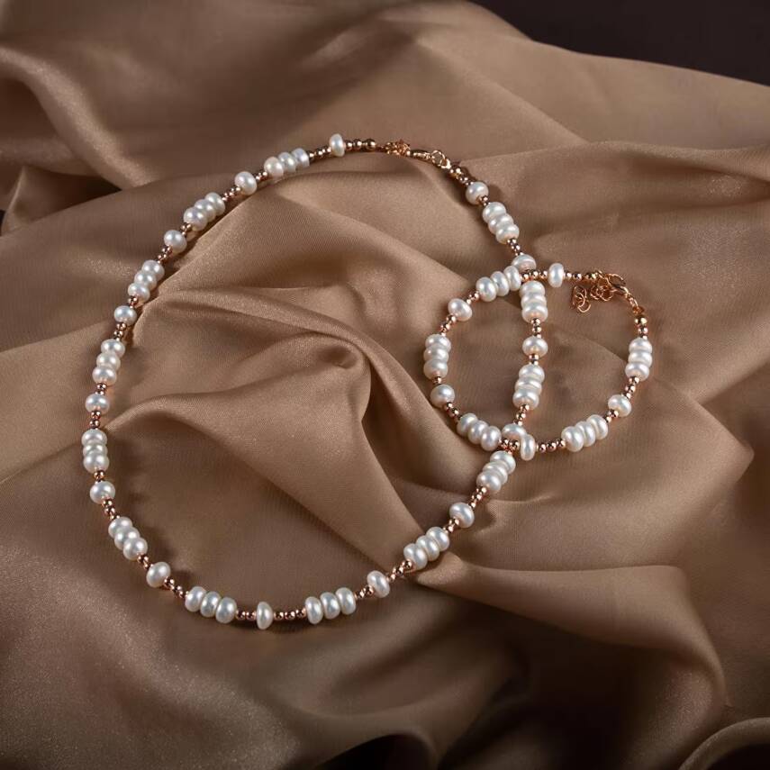 İnci-Hematit Doğal Taş Gümüş Takı Seti - 2