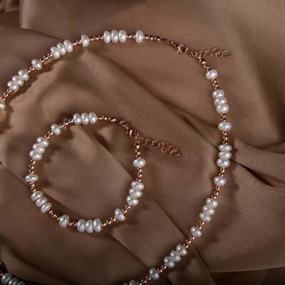 İnci-Hematit Doğal Taş Gümüş Takı Seti - 3