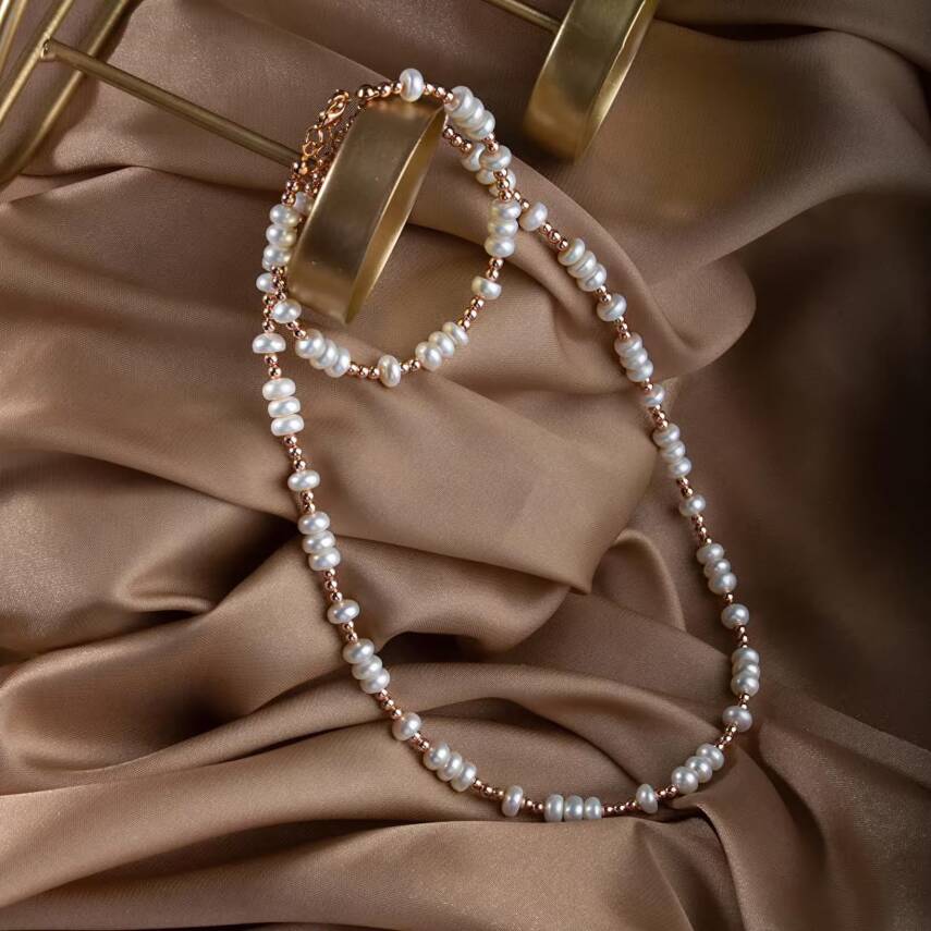 İnci-Hematit Doğal Taş Gümüş Takı Seti - 4