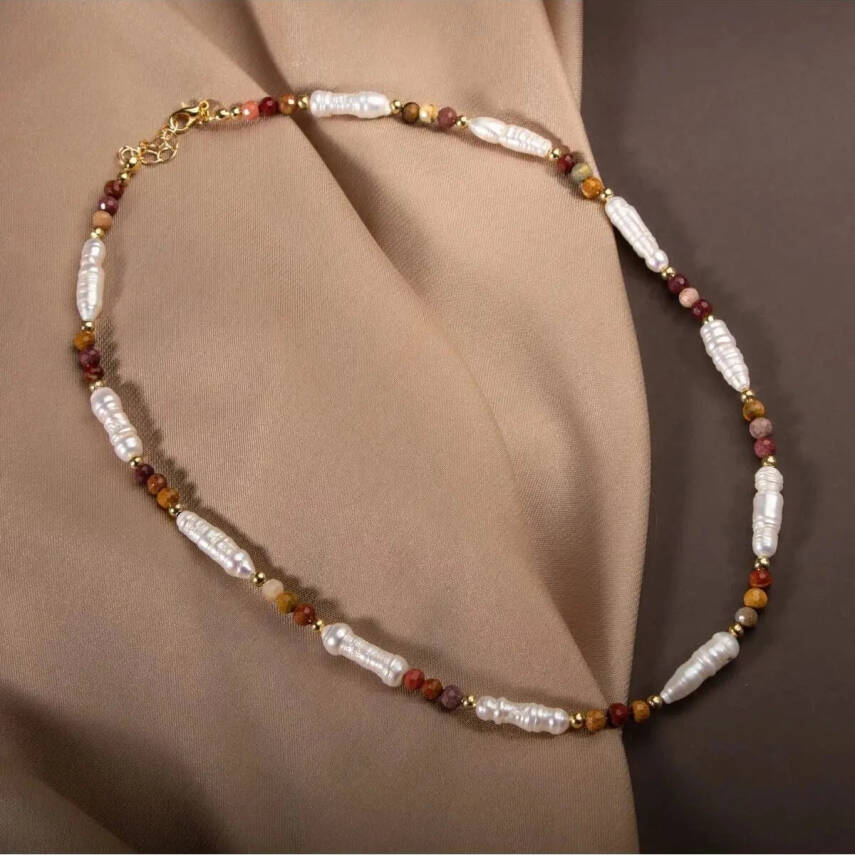 İnci-Jasper Doğal Taş Gümüş Kolye - 3