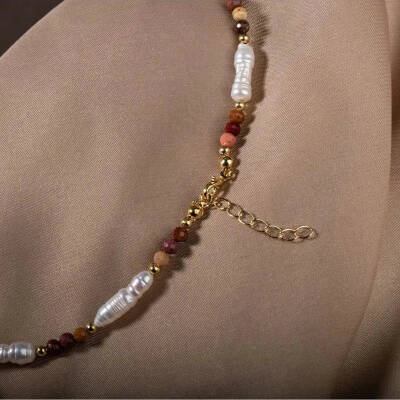 İnci-Jasper Doğal Taş Gümüş Kolye - 4