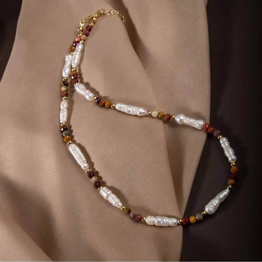 İnci-Jasper Doğal Taş Gümüş Kolye - 5