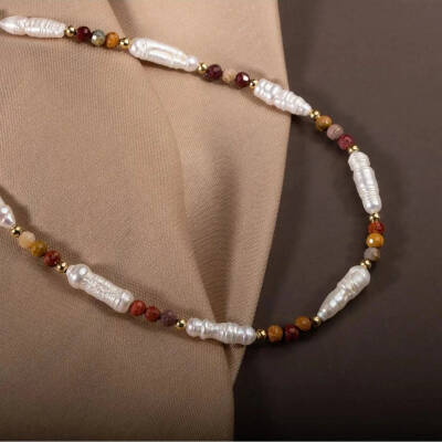 İnci-Jasper Doğal Taş Gümüş Kolye - 6