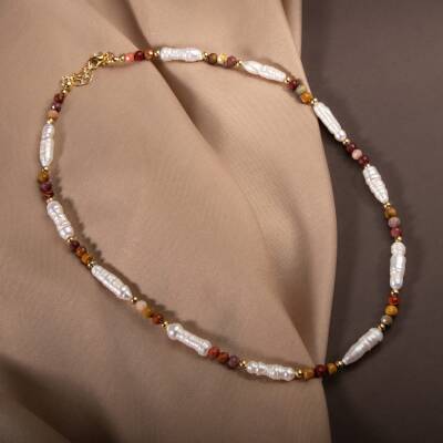 İnci-Jasper Doğal Taş Gümüş Kolye - 2