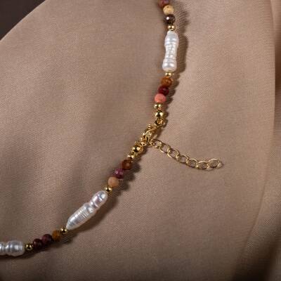 İnci-Jasper Doğal Taş Gümüş Kolye - 3