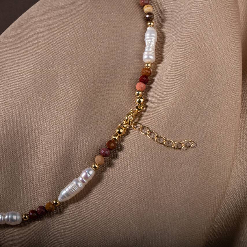 İnci-Jasper Doğal Taş Gümüş Kolye - 3