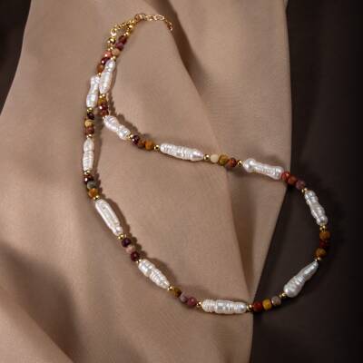 İnci-Jasper Doğal Taş Gümüş Kolye - 4