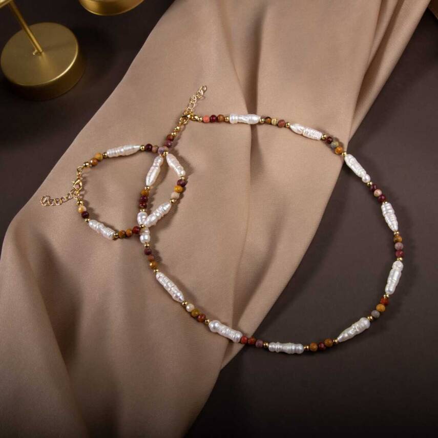 İnci-Jasper Doğal Taş Gümüş Takı Seti - 1