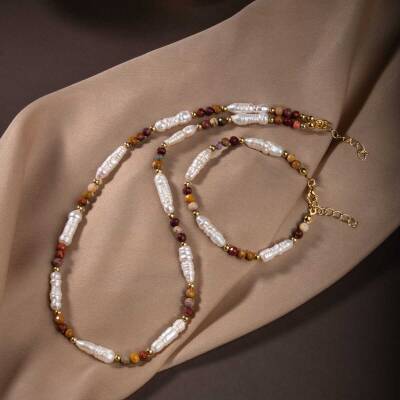 İnci-Jasper Doğal Taş Gümüş Takı Seti - 3