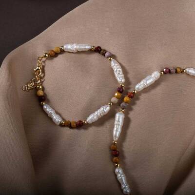 İnci-Jasper Doğal Taş Gümüş Takı Seti - 4