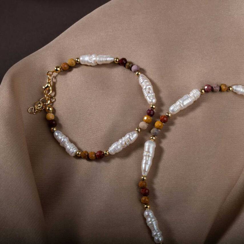 İnci-Jasper Doğal Taş Gümüş Takı Seti - 4