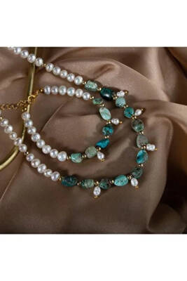 İnci-Krizokol Doğal Taş Takı Seti - 2