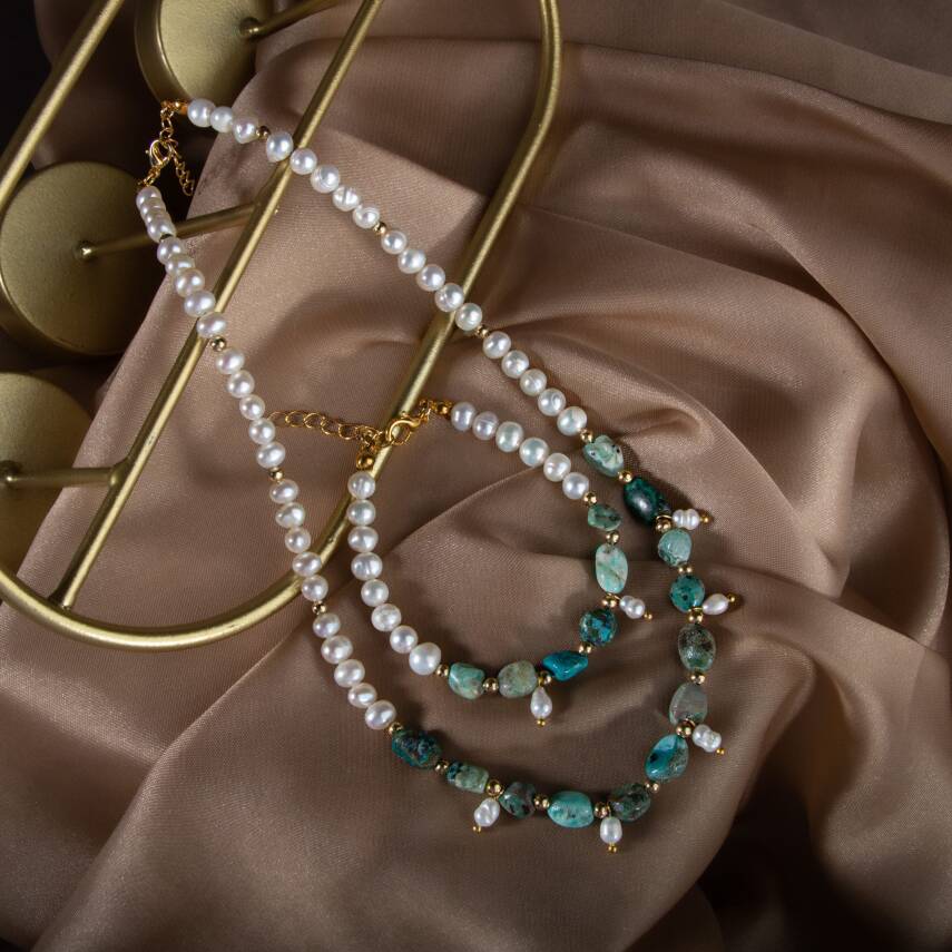 İnci-Krizokol Doğal Taş Takı Seti - 2