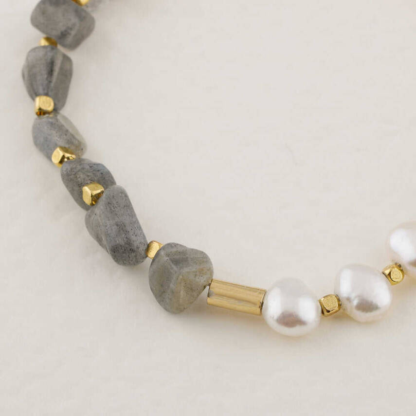 İnci-Labradorit Altın Kaplama Kapama Doğal Taş Bileklik - 3