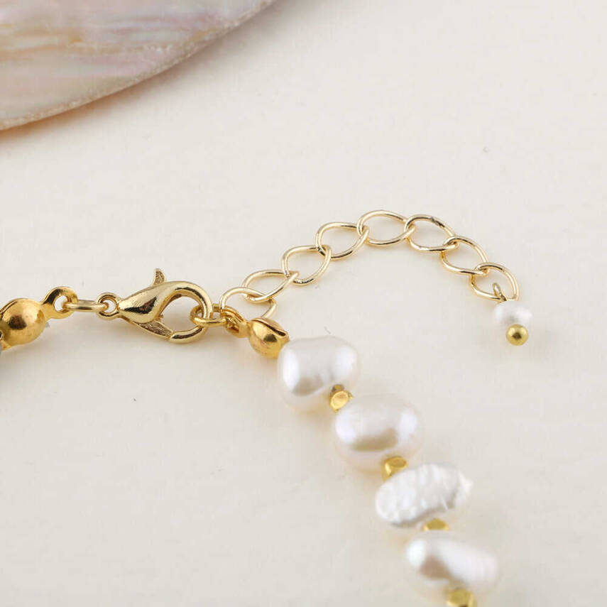 İnci-Labradorit Altın Kaplama Kapama Doğal Taş Bileklik - 4