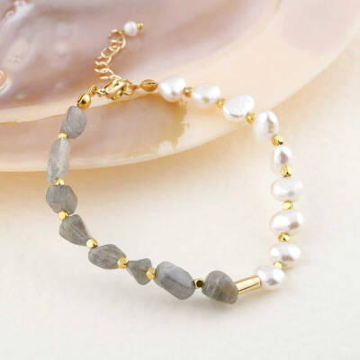 İnci-Labradorit Altın Kaplama Kapama Doğal Taş Bileklik - 5