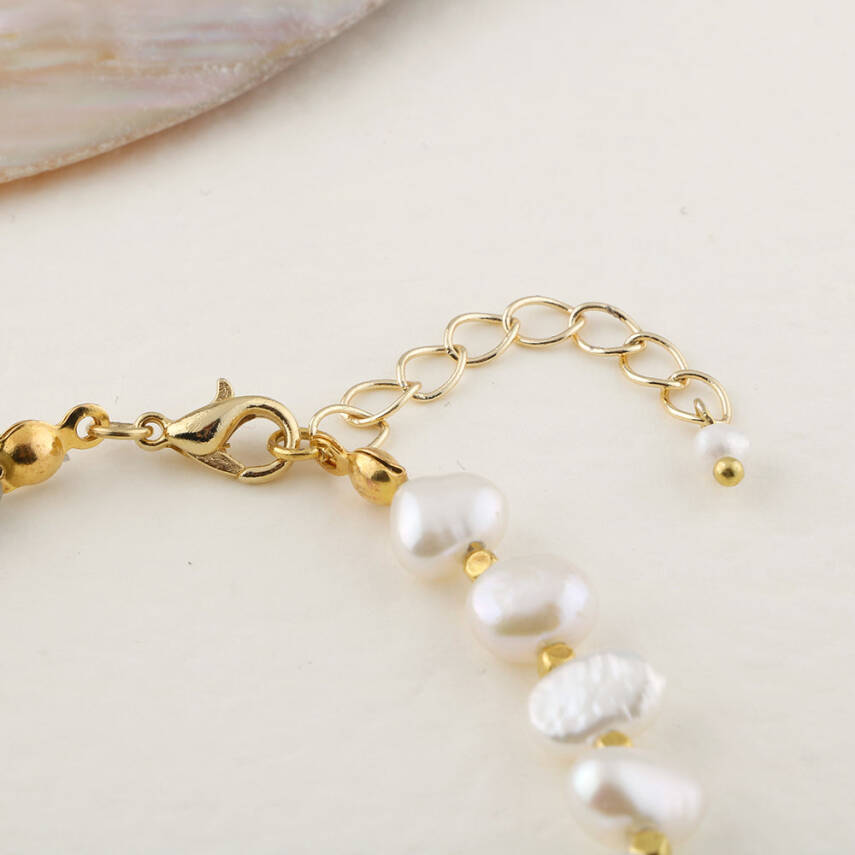 İnci-Labradorit Altın Kaplama Kapama Doğal Taş Bileklik - 4