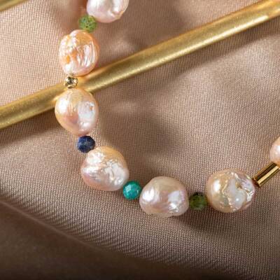 İnci-Lapis Lazuli-Amazonit-Yeşim Doğal Taş Gümüş Bileklik - 3