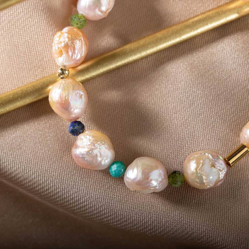 İnci-Lapis Lazuli-Amazonit-Yeşim Doğal Taş Gümüş Bileklik - 3