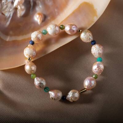 İnci-Lapis Lazuli-Amazonit-Yeşim Doğal Taş Gümüş Bileklik - 4