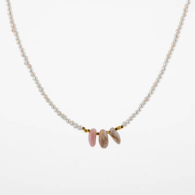 İnci-Pembe Opal Doğal Taş Gümüş Kolye - Osmanlı Doğaltaş