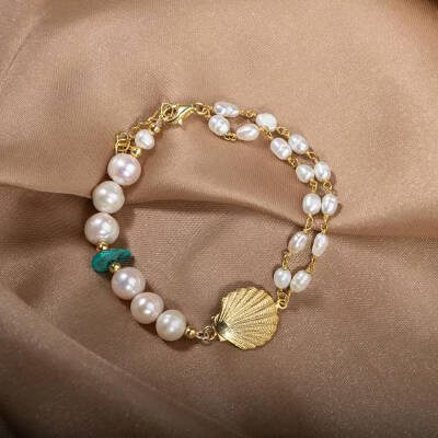 İnci-Turkuaz Doğal Taş Gümüş Midye Bileklik - Osmanlı Doğaltaş