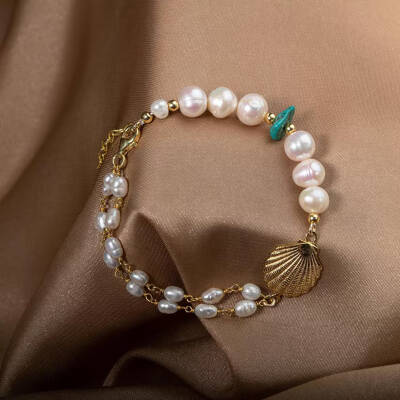 İnci-Turkuaz Doğal Taş Gümüş Midye Bileklik - 3