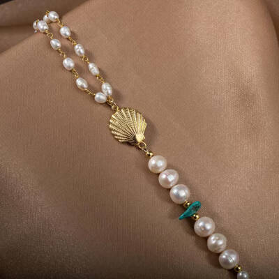 İnci-Turkuaz Doğal Taş Gümüş Midye Bileklik - 4