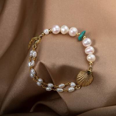 İnci-Turkuaz Doğal Taş Gümüş Midye Bileklik - 3