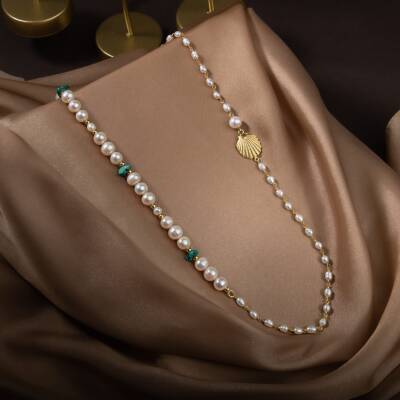 İnci-Turkuaz Doğal Taş Gümüş Midye Kolye - 4