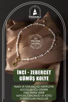 İnci-Zebercet Doğal Taş Gümüş Kolye - Osmanlı Doğaltaş