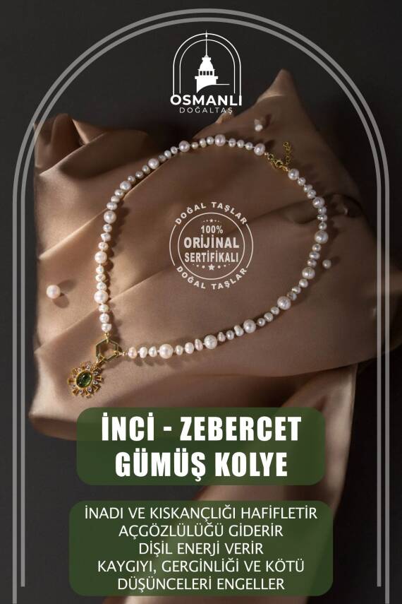 İnci-Zebercet Doğal Taş Gümüş Kolye - 1