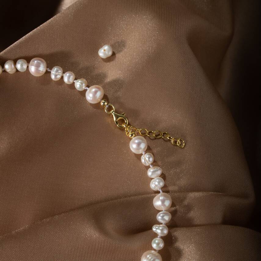 İnci-Zebercet Doğal Taş Gümüş Kolye - 5