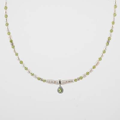 İnci-Zebercet Peridot Doğal Taş Gümüş Tasarım Kolye - 54cm - 5