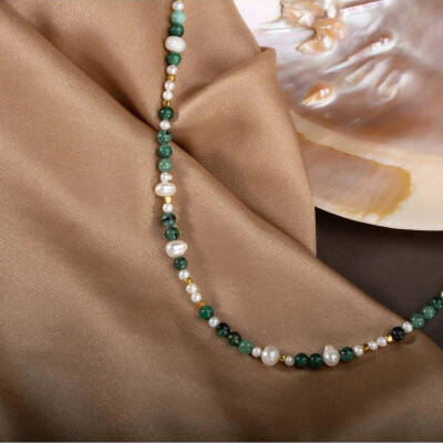 İnci-Zümrüt Doğal Taş Altın Kaplama Kapama Kolye - 4